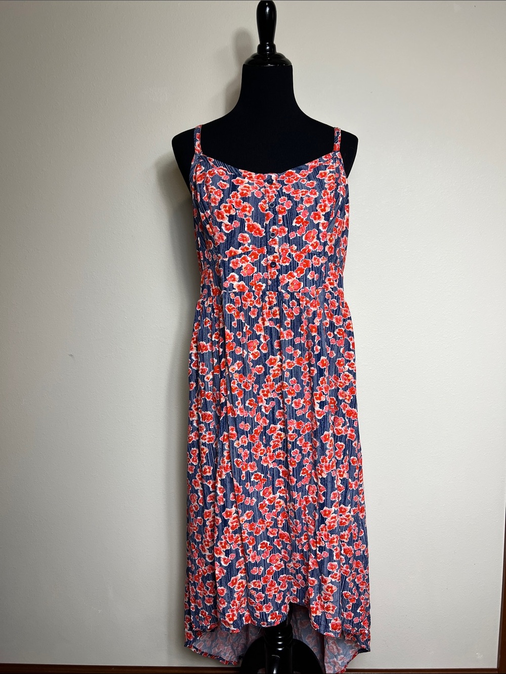 Torrid Floral Navy & Red Sleeveless Midi Dress